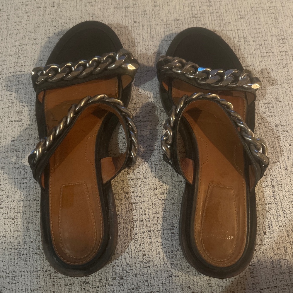Givenchy Black and Silver Chain Sandals